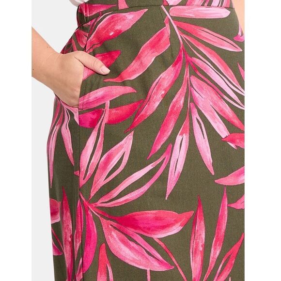 Women's Hawaiian Tropical Print Linen-Blend Slip Skirt with Side Slit, Size XL - Picture 10 of 12